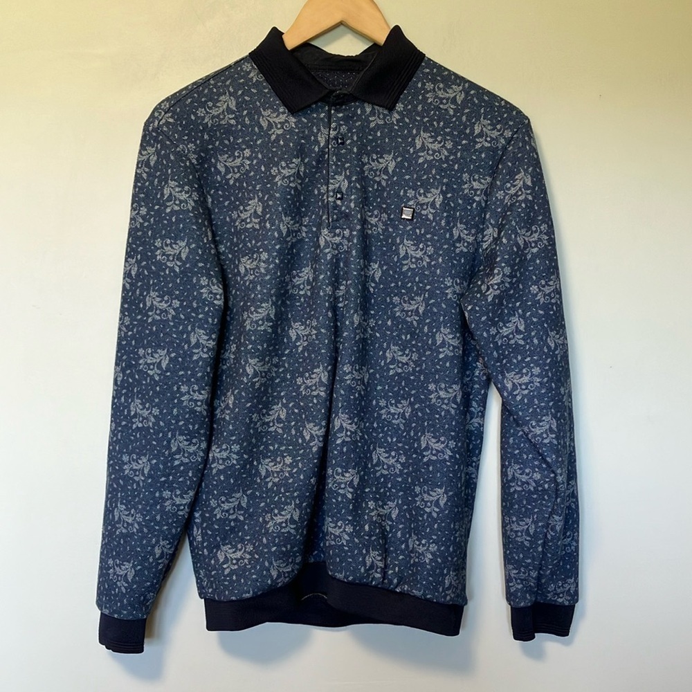 Zilli Blue Patterned Long Sleeve Polo Sweater